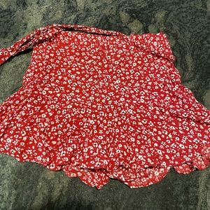 Zara Red / Burnt Orange Flounced Floral Skirt Size S